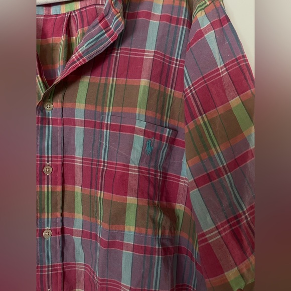 Ralph Lauren Pink Plaid Casual Button Down Short Sleeve Golf Shirt Size XL Tall - Picture 1 of 4